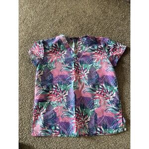Cassandra O V‎ Veck Scrub Top Womens Floral Print Size Medium